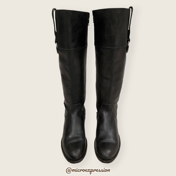 $389 Frye Jamie Ring Tall Distressed Stone Black Leather Knee High Zip Up Boot - Picture 9 of 15